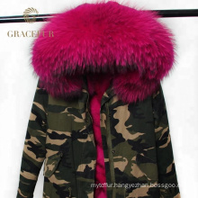 Best supplier winter woman parka real fur army green military parka jacket from China